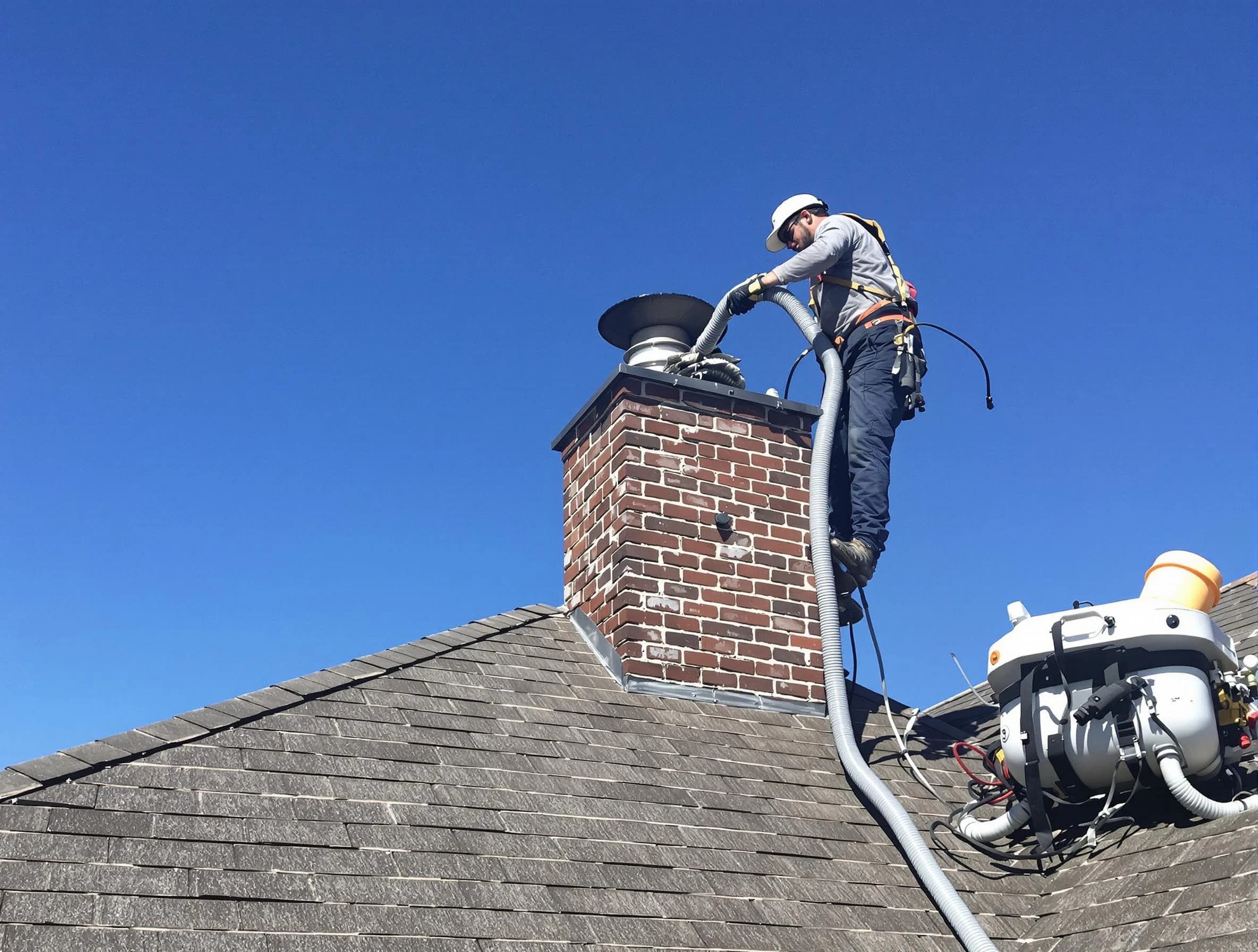 Dedicated Dracut Chimney Sweep team member cleaning a chimney in Dracut, MA