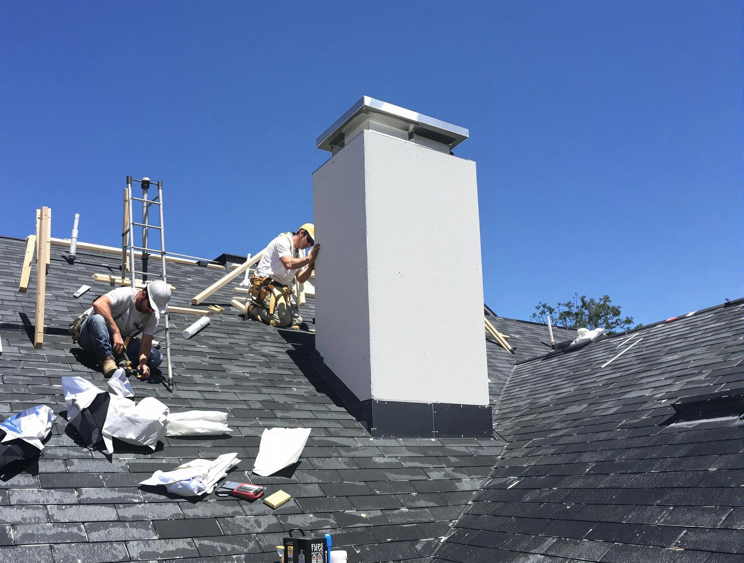 Dracut Chimney Sweep crew installing a new chimney in Dracut, MA