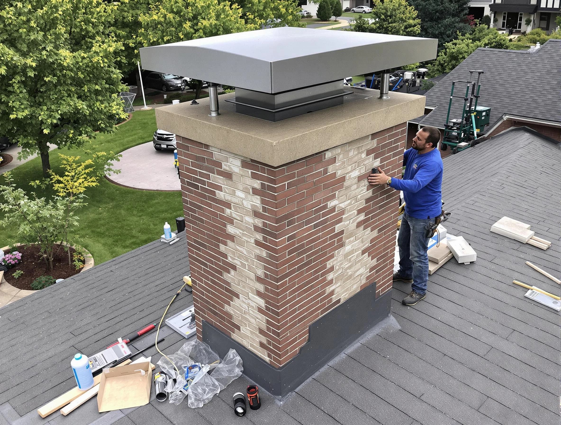 Dracut Chimney Sweep team working on a custom chimney remodel in Dracut, MA