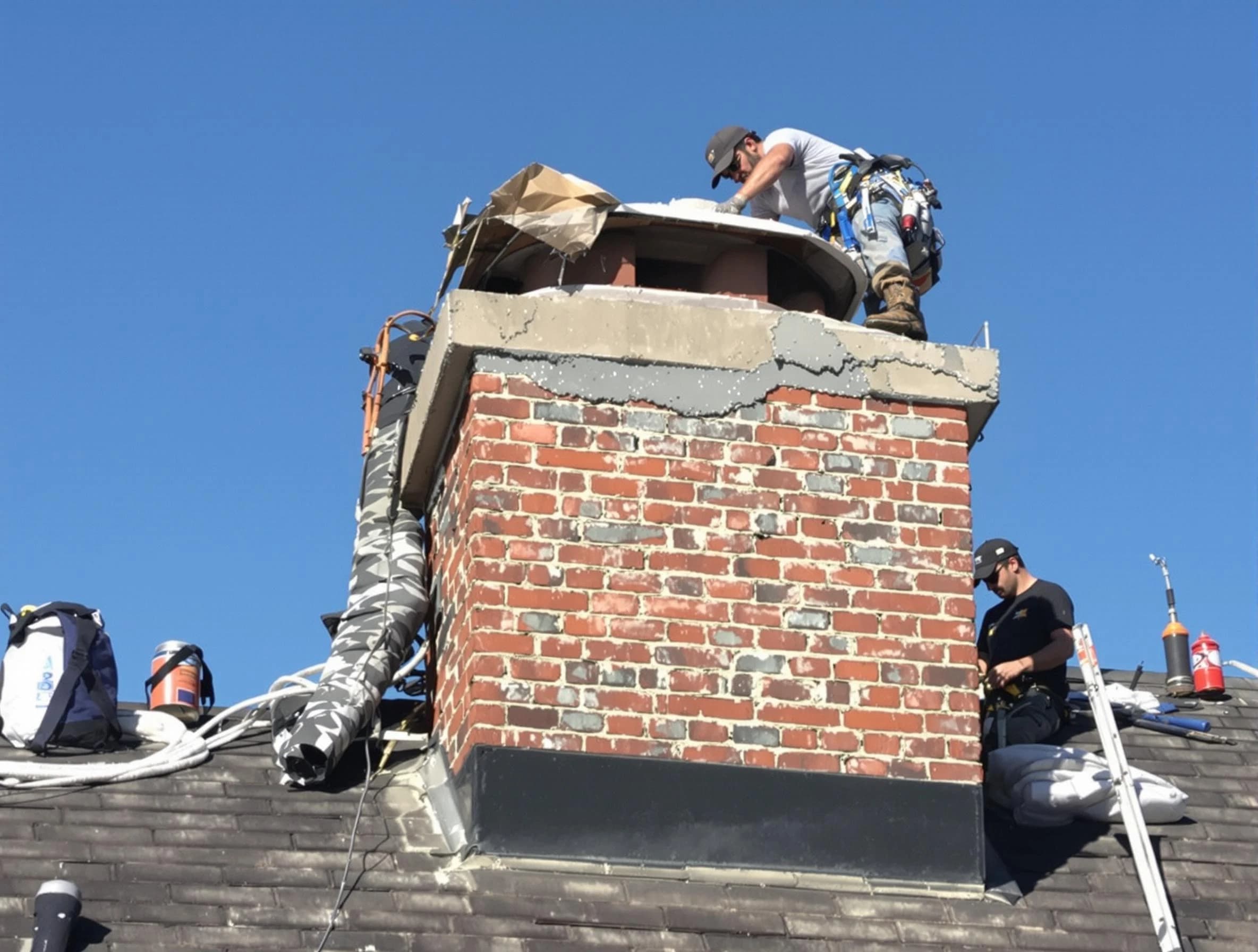 Dracut Chimney Sweep installing a custom chimney crown in Dracut, MA