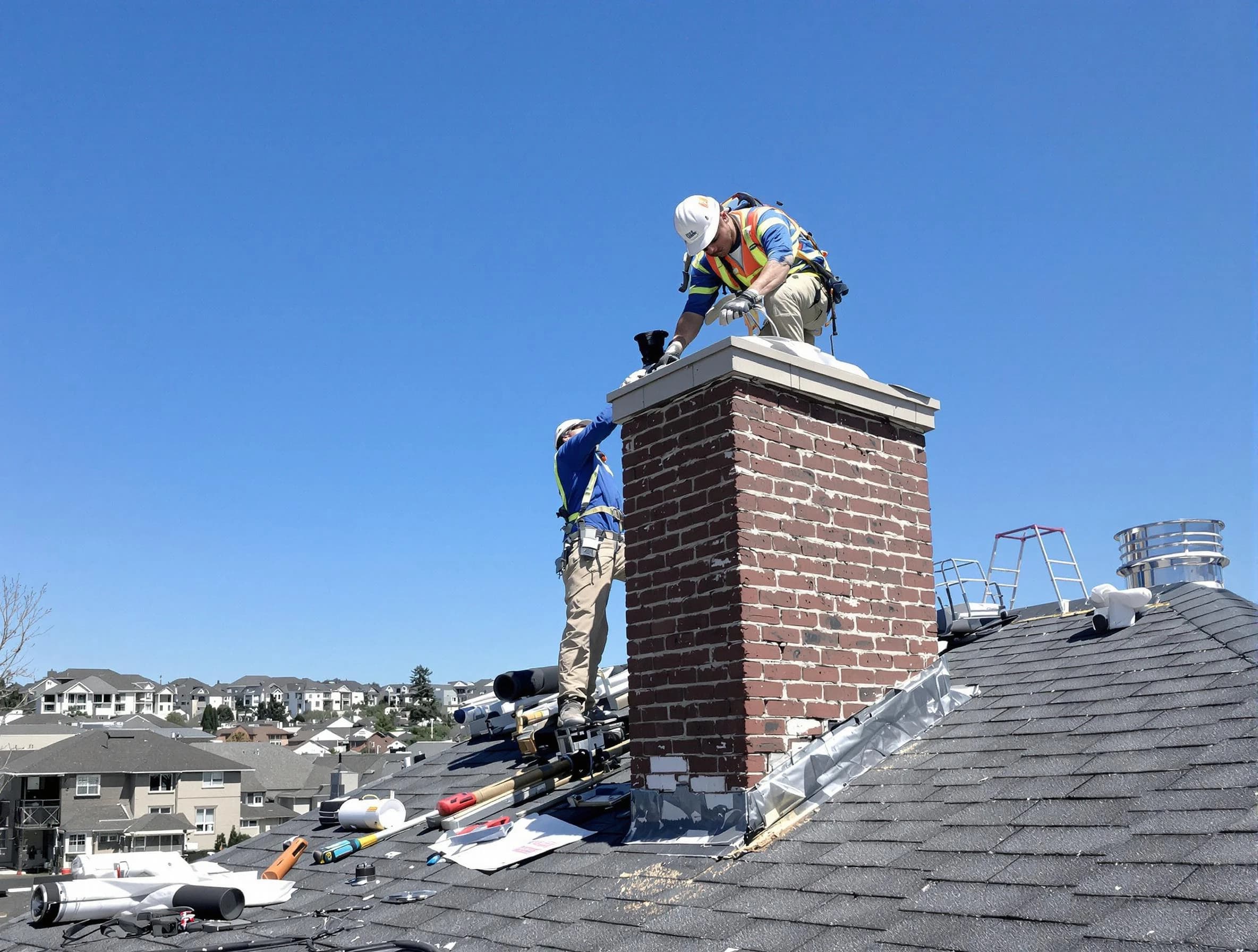 Dracut Chimney Sweep repairing a chimney crown in Dracut, MA