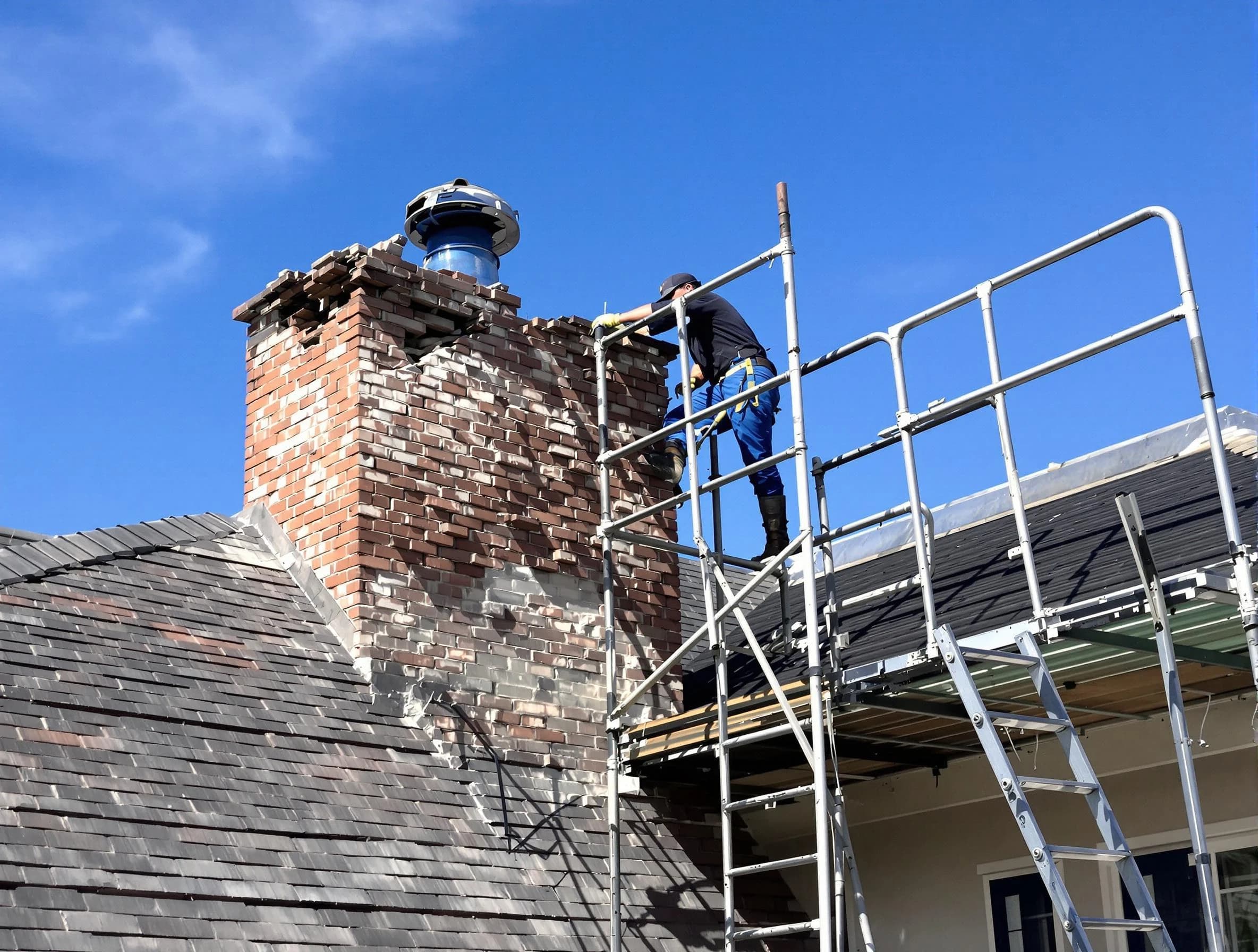 Rebuilding a chimney structure by Dracut Chimney Sweep in Dracut, MA