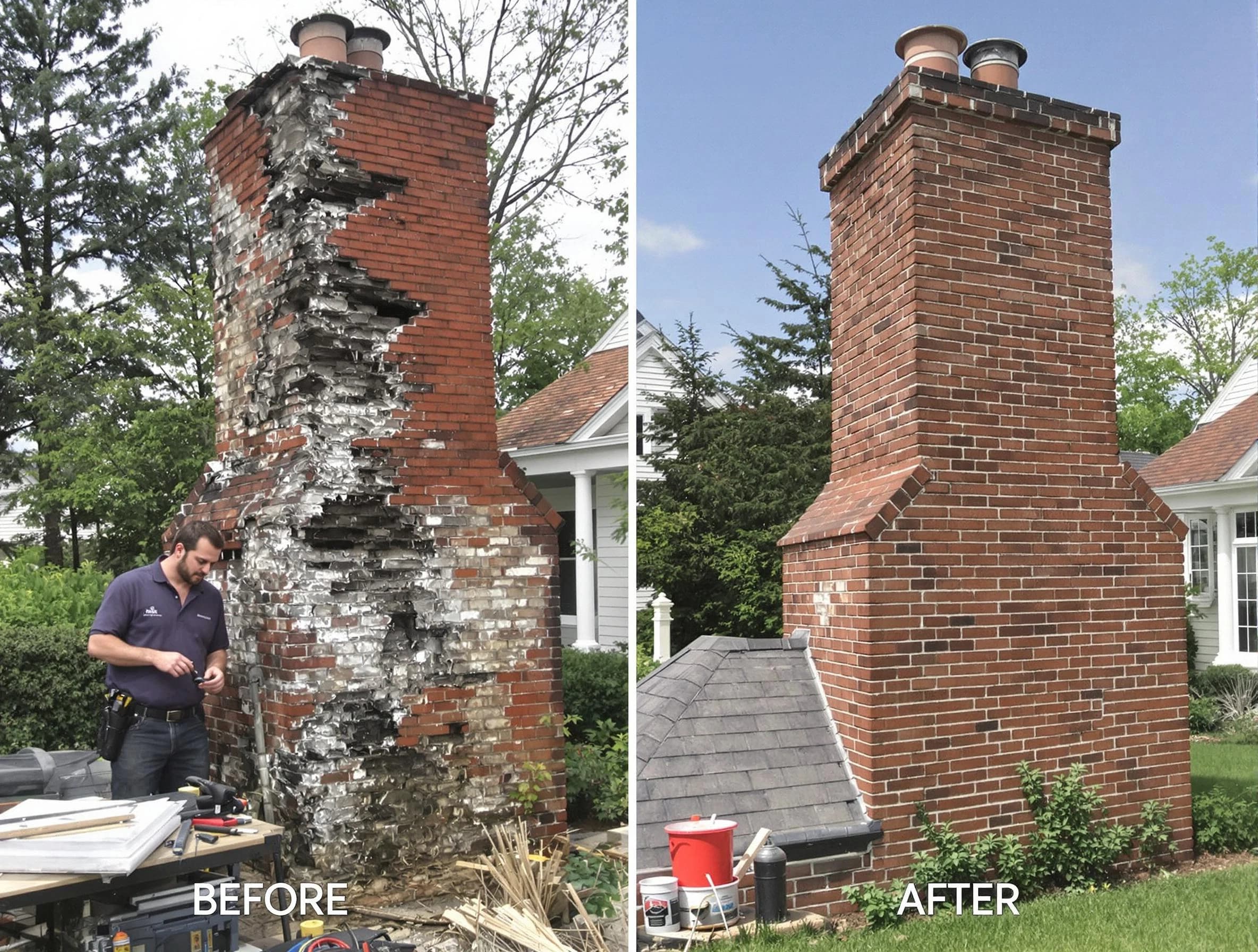 Dracut Chimney Sweep performing a full chimney restoration in Dracut, MA