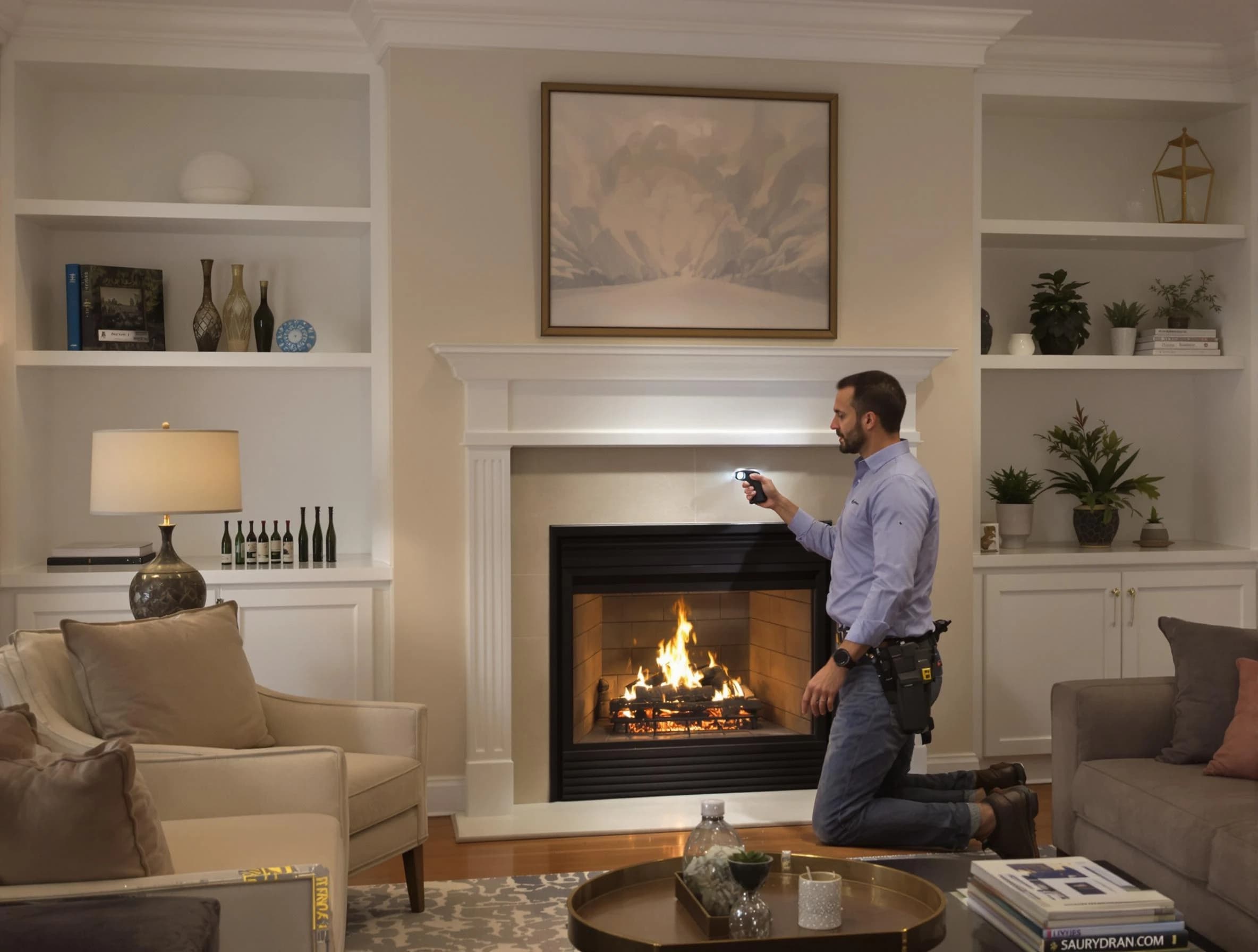 Dracut Chimney Sweep conducting a fireplace safety inspection in Dracut, MA