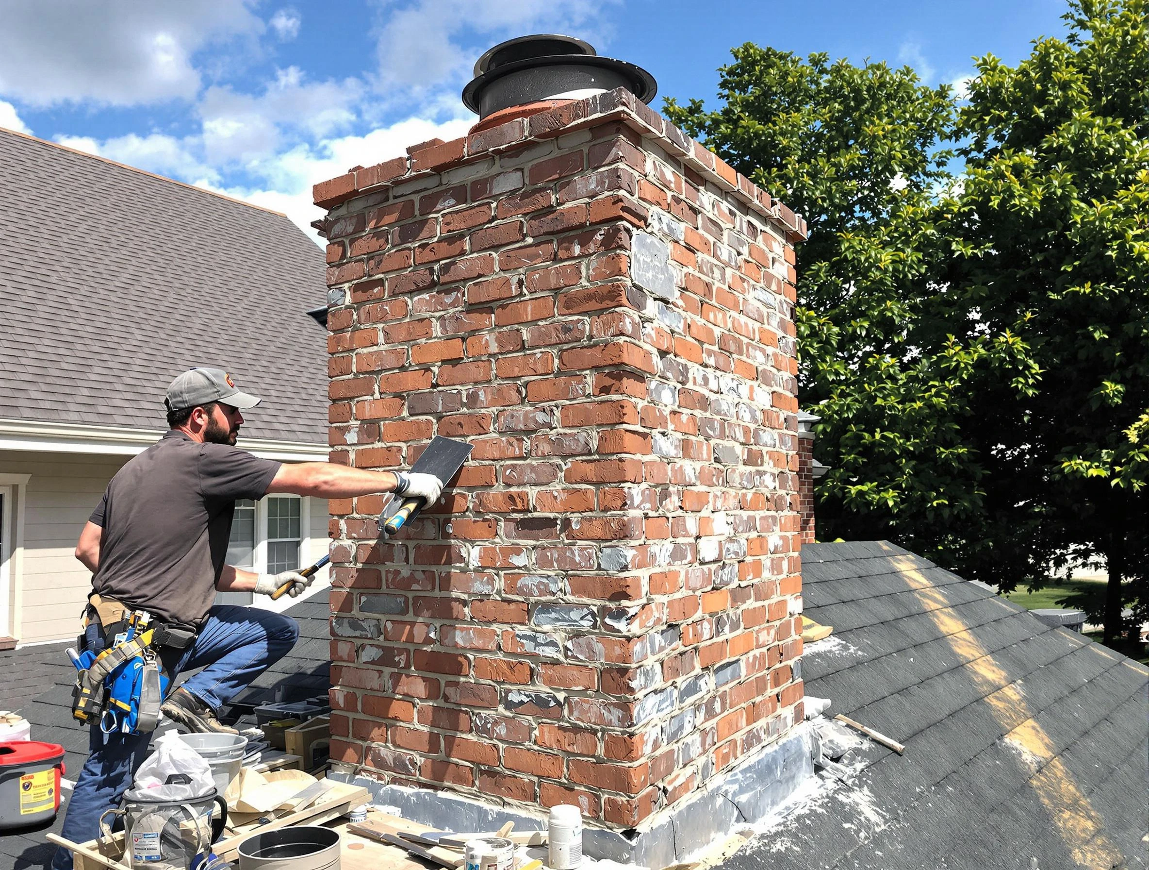 Completed chimney rebuild by Dracut Chimney Sweep in Dracut, MA