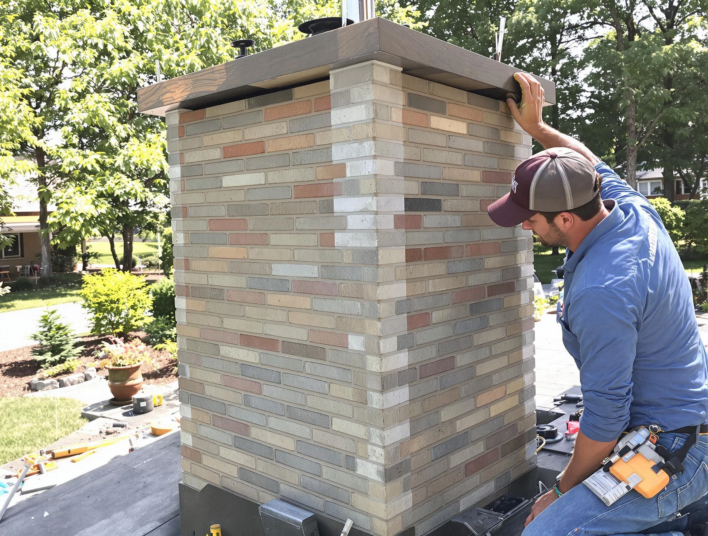 Dracut Chimney Sweep completing a modern chimney remodel in Dracut, MA
