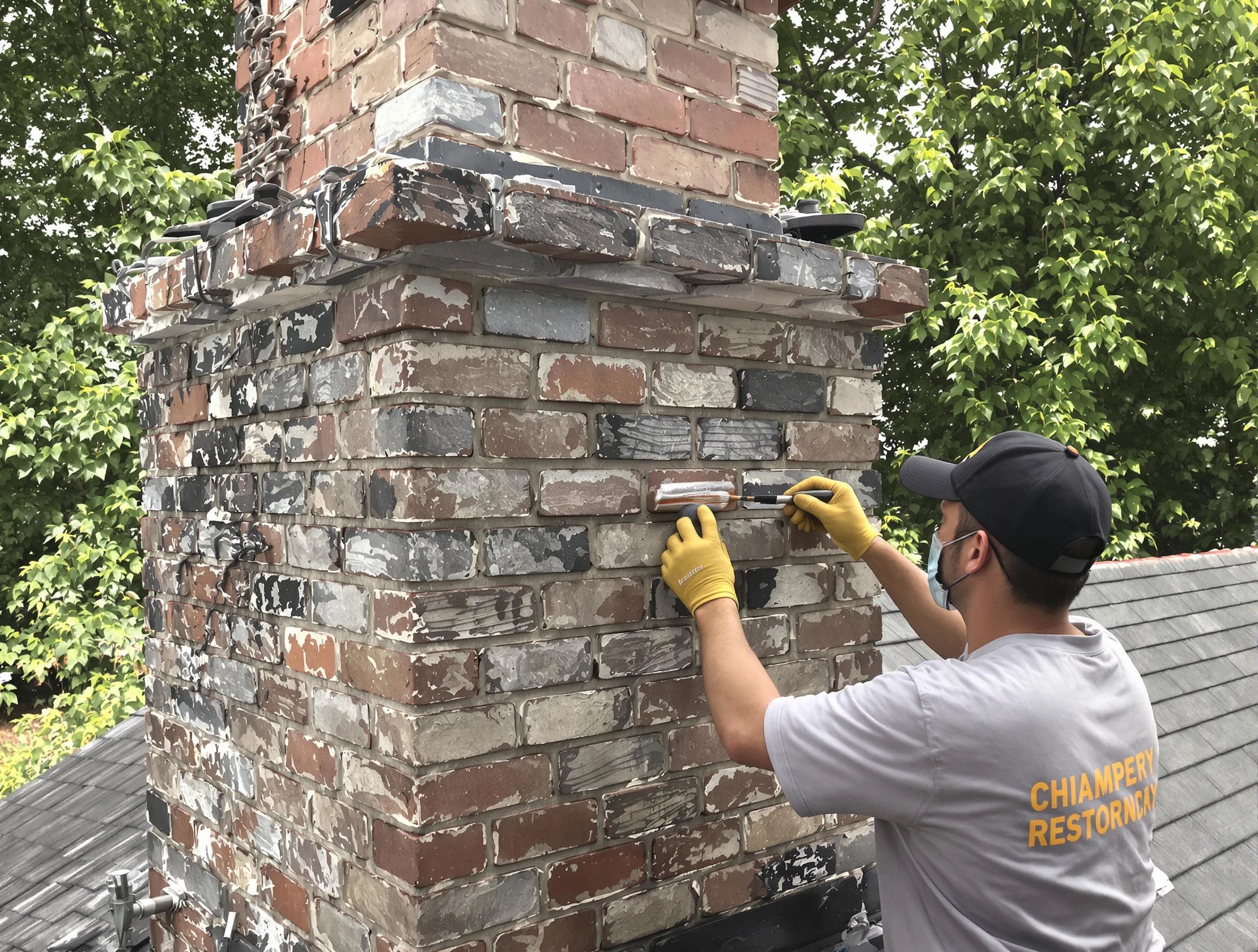 In-progress chimney restoration by Dracut Chimney Sweep in Dracut, MA